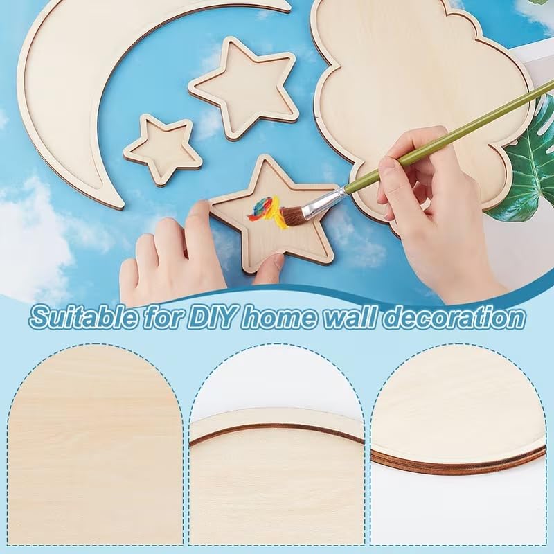 5 Set Unfinished Pine MDF Moon & Stars Wooden Cutouts Set for DIY Arts & Crafts