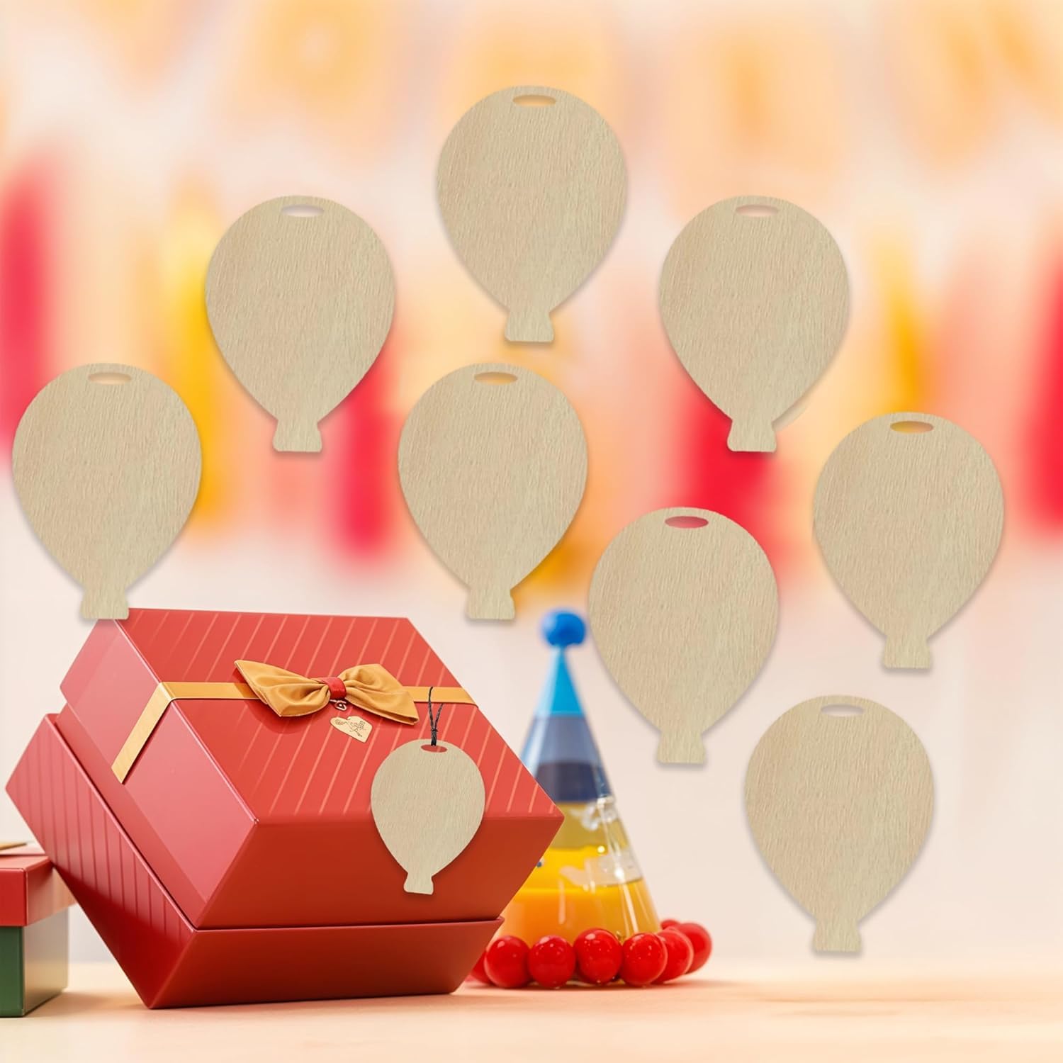 10 Pcs Wooden Balloon Shape Cutouts for DIY Craft | Unfinished Wood