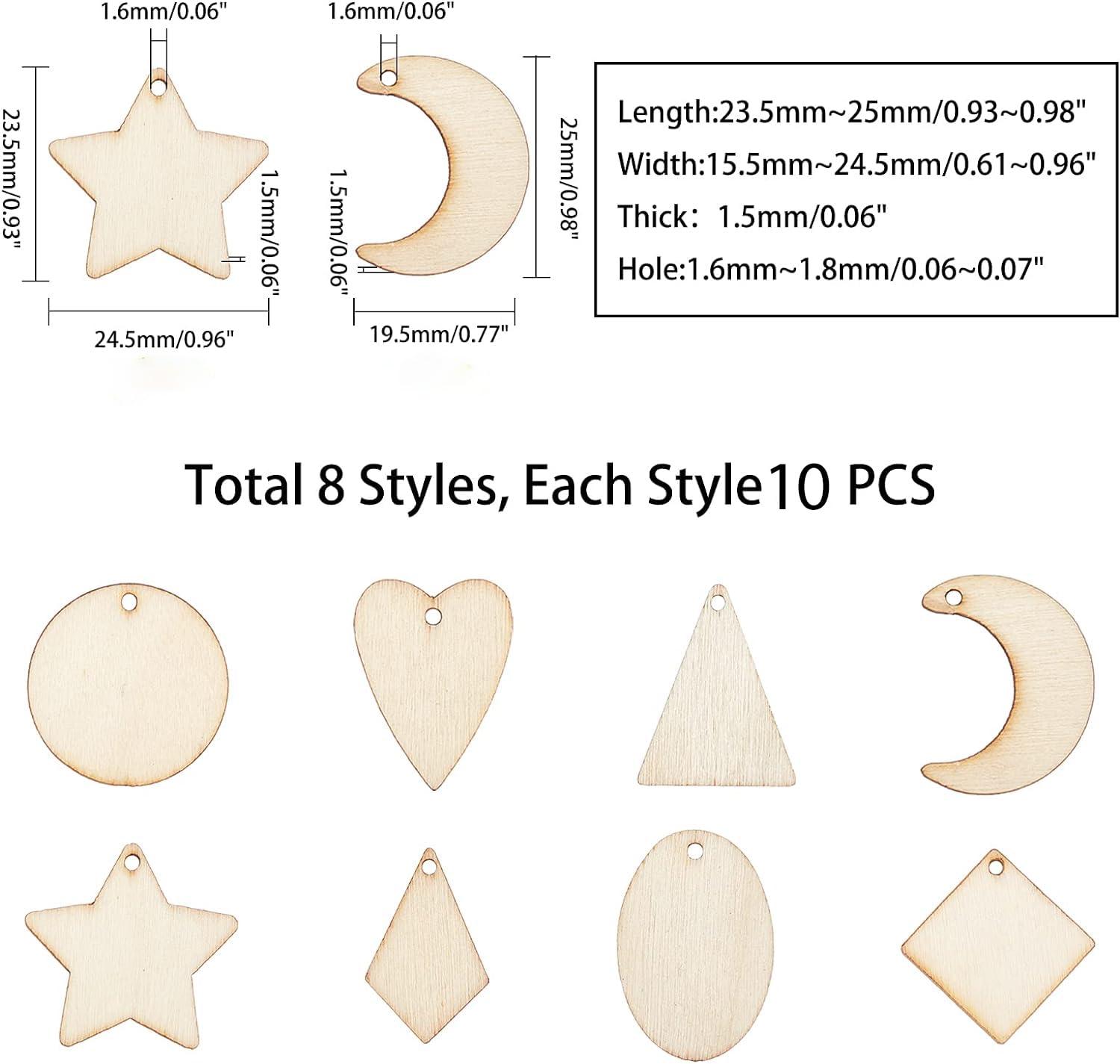 Haoser 8 Styles Wood Blank Earrings Kit-Unfinished Blank Wooden Earrings for Women Jewelry Making and DIY Crafts -Pack of 80 Wood Pendants Mix Shapes for Earring Necklace Jewelry DIY Craft Making - Haoser