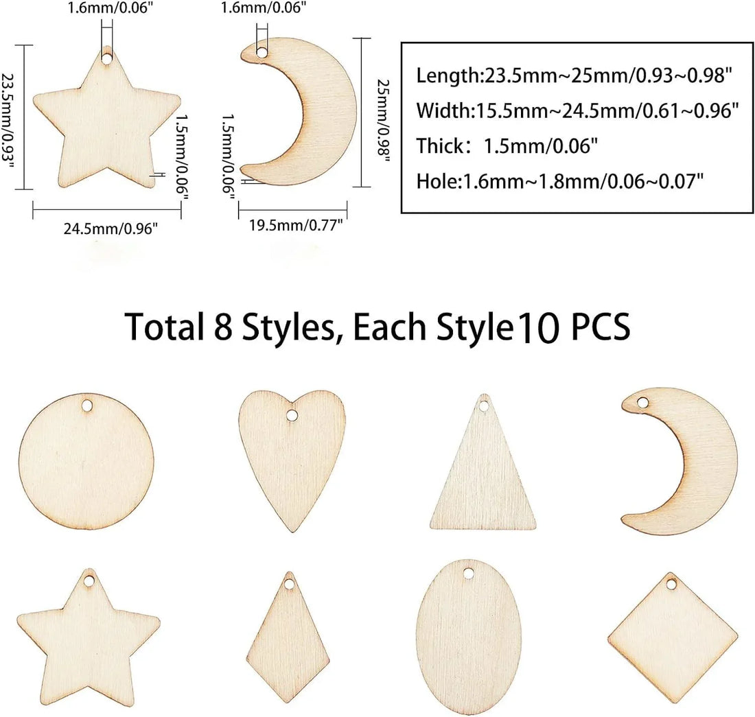 Haoser 8 Styles Wood Blank Earrings Kit-Unfinished Blank Wooden Earrings for Women Jewelry Making and DIY Crafts -Pack of 80 Wood Pendants Mix Shapes for Earring Necklace Jewelry DIY Craft Making - Haoser