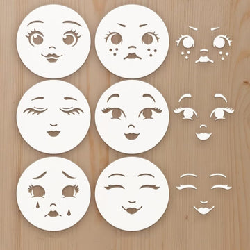 Set of 6 Facial Expression Reusable Stencil Template | PET Board 3.9x3.9 Inch