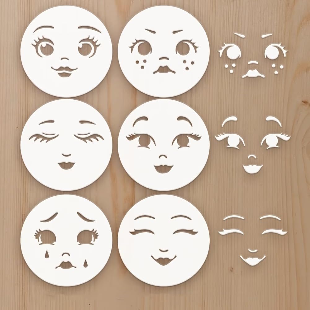 Set of 6 Facial Expression Reusable Stencil Template | PET Board 3.9x3.9 Inch Face Feature Guides for DIY Craft, Wall, Fabric & Furniture Painting | Art & Craft Stencil Kit