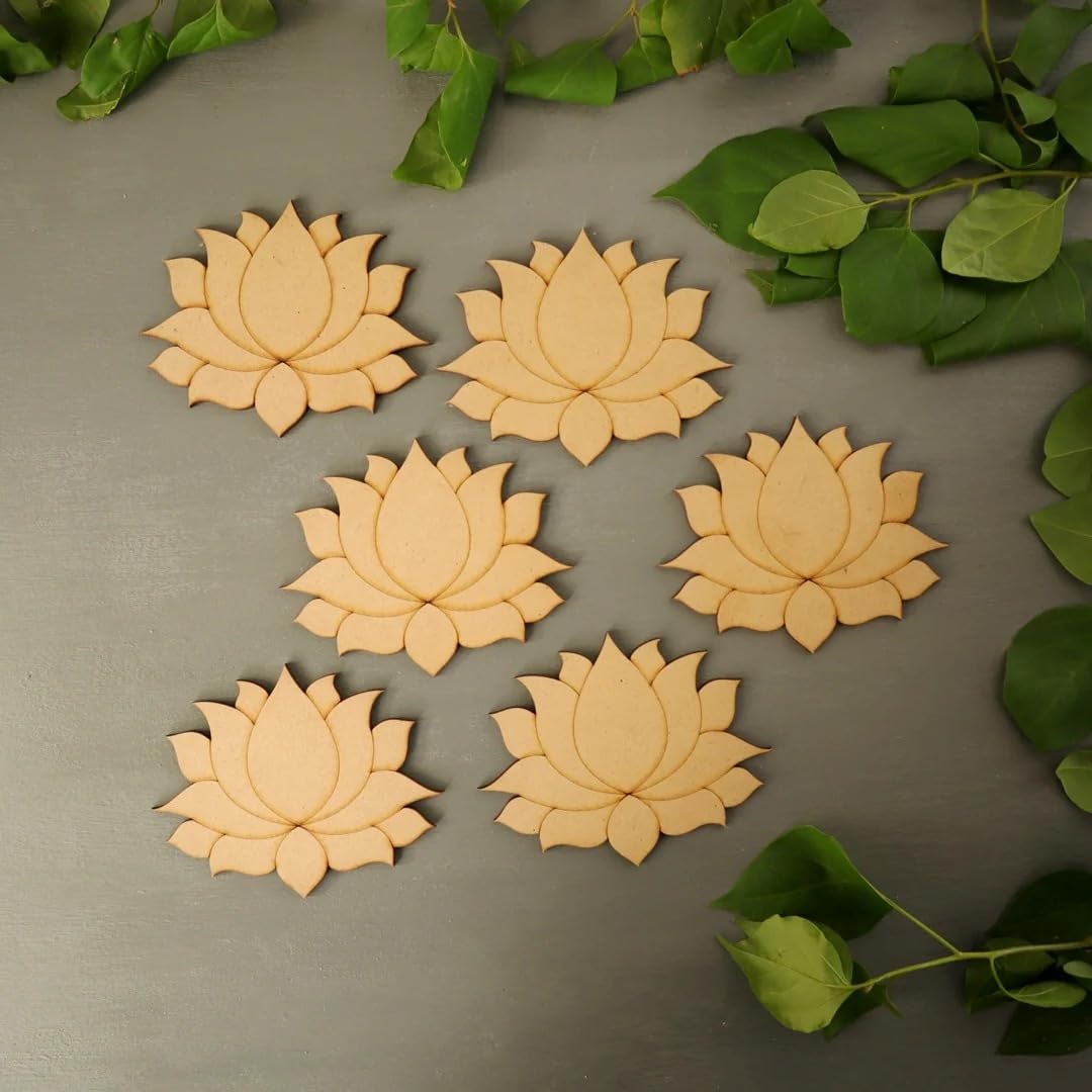 Set of 10 Wooden Rajwadi Lotus Cutout MDF Embellishments for Art & Craft
