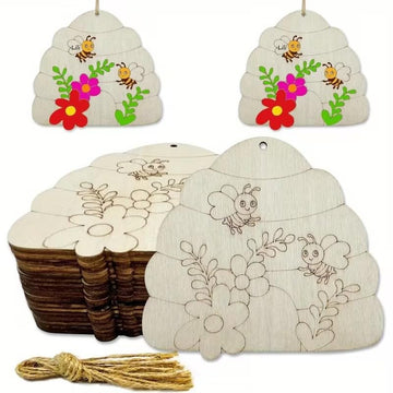 20 Pcs Beehive Wooden Cutouts – Natural Bee & Honeycomb Shapes for DIY Crafts