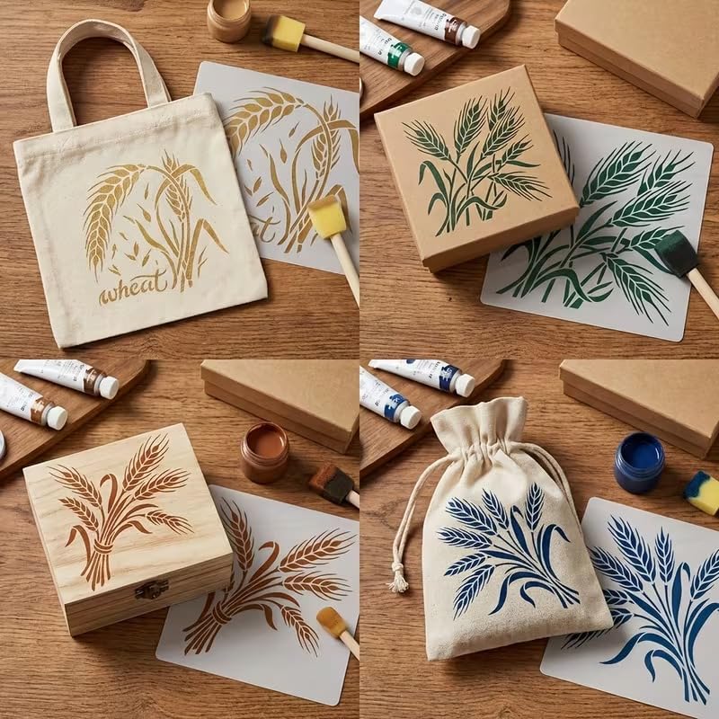 Set of 4 Wheat Ear Painting Stencil | Reusable Craft Stencil | Wheat Plant Template for Wall Painting