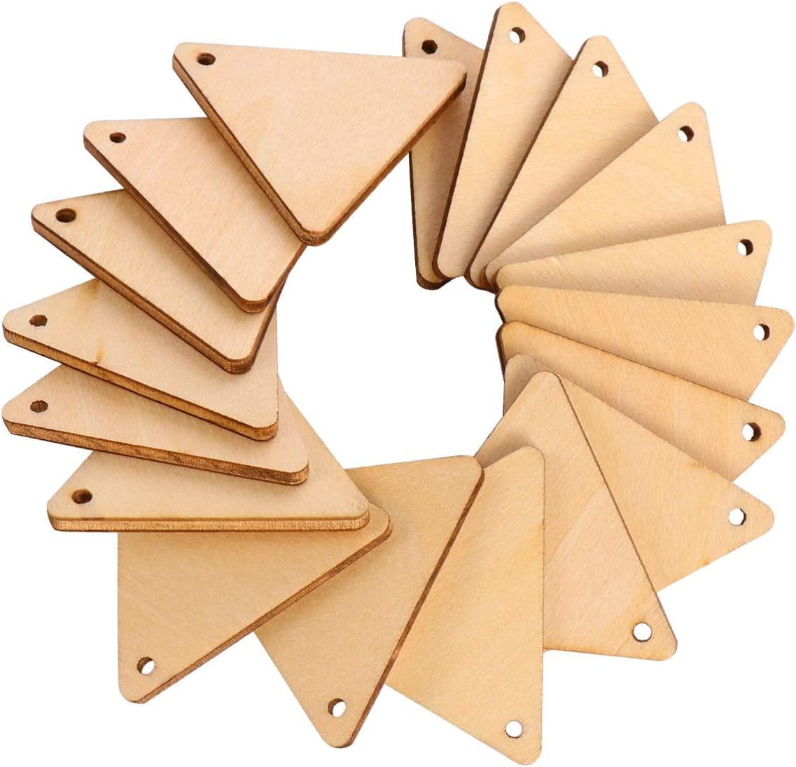 Haoser 20 Pieces 3 Inches Wooden Cutouts for Crafts Triangle Wood Cutout Unfinished Painting Wooden Pieces Slices with Hole Pendant Ornaments - Haoser