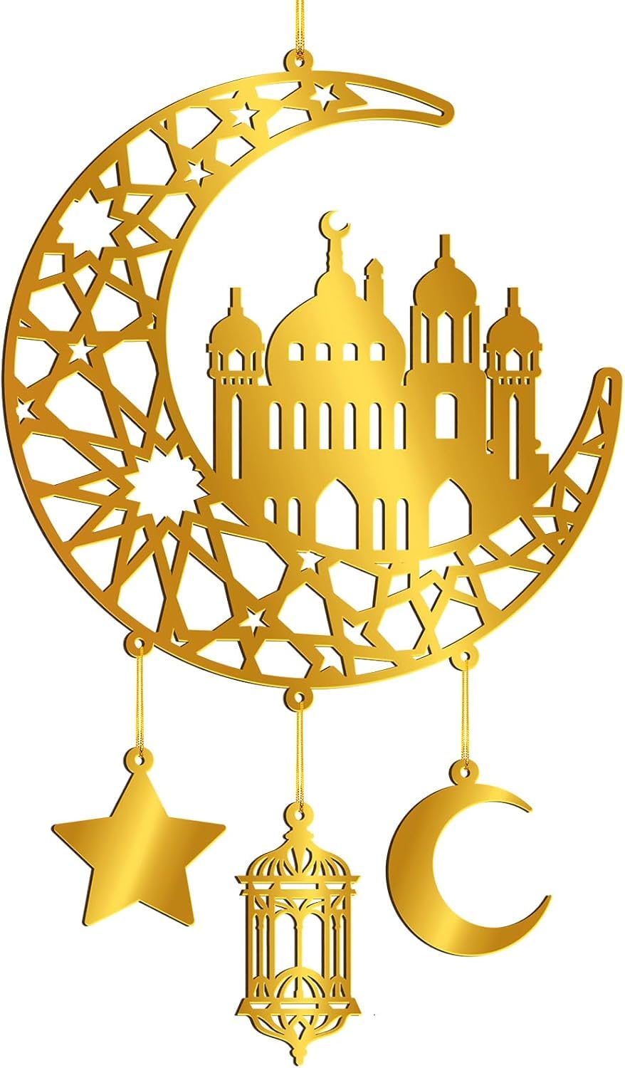 Ramadan Mubarak Acrylic Door Wreath – Hollow Moon & Star Islamic Wall Decor