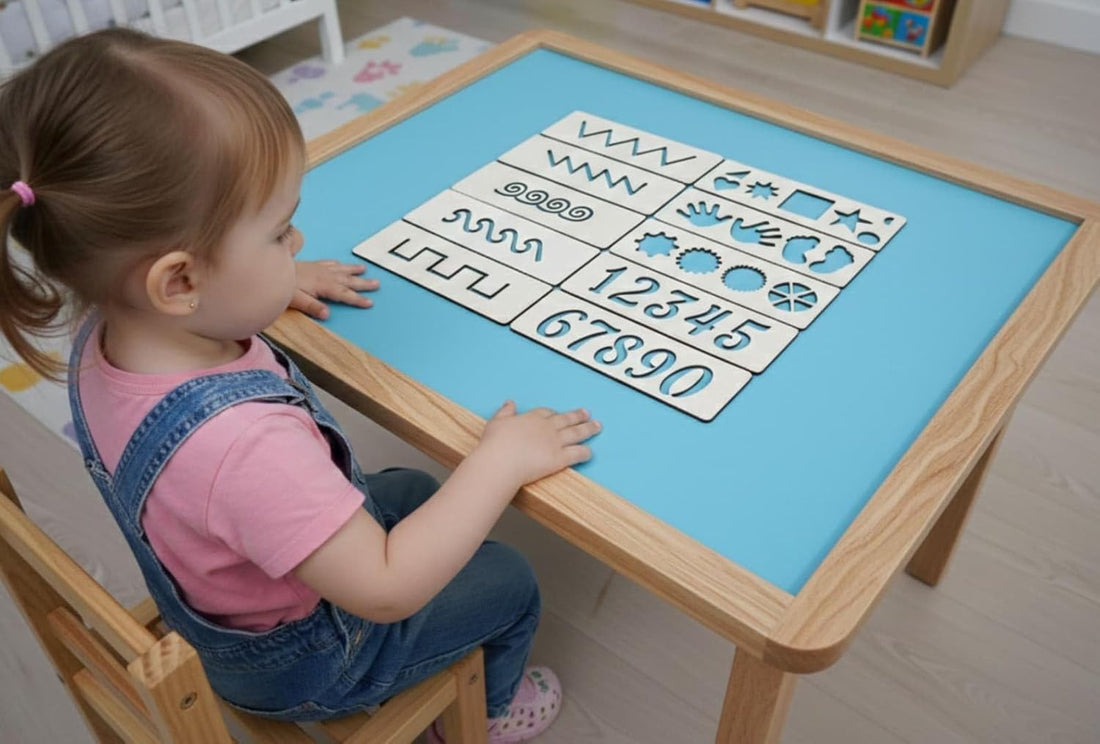 10 Pcs Montessori Pre-Writing Tracing Boards for Kids | 8 x 2 Inch Wooden Stencil Set | Reusable Writing Practice & Fine Motor Skills Educational Toy