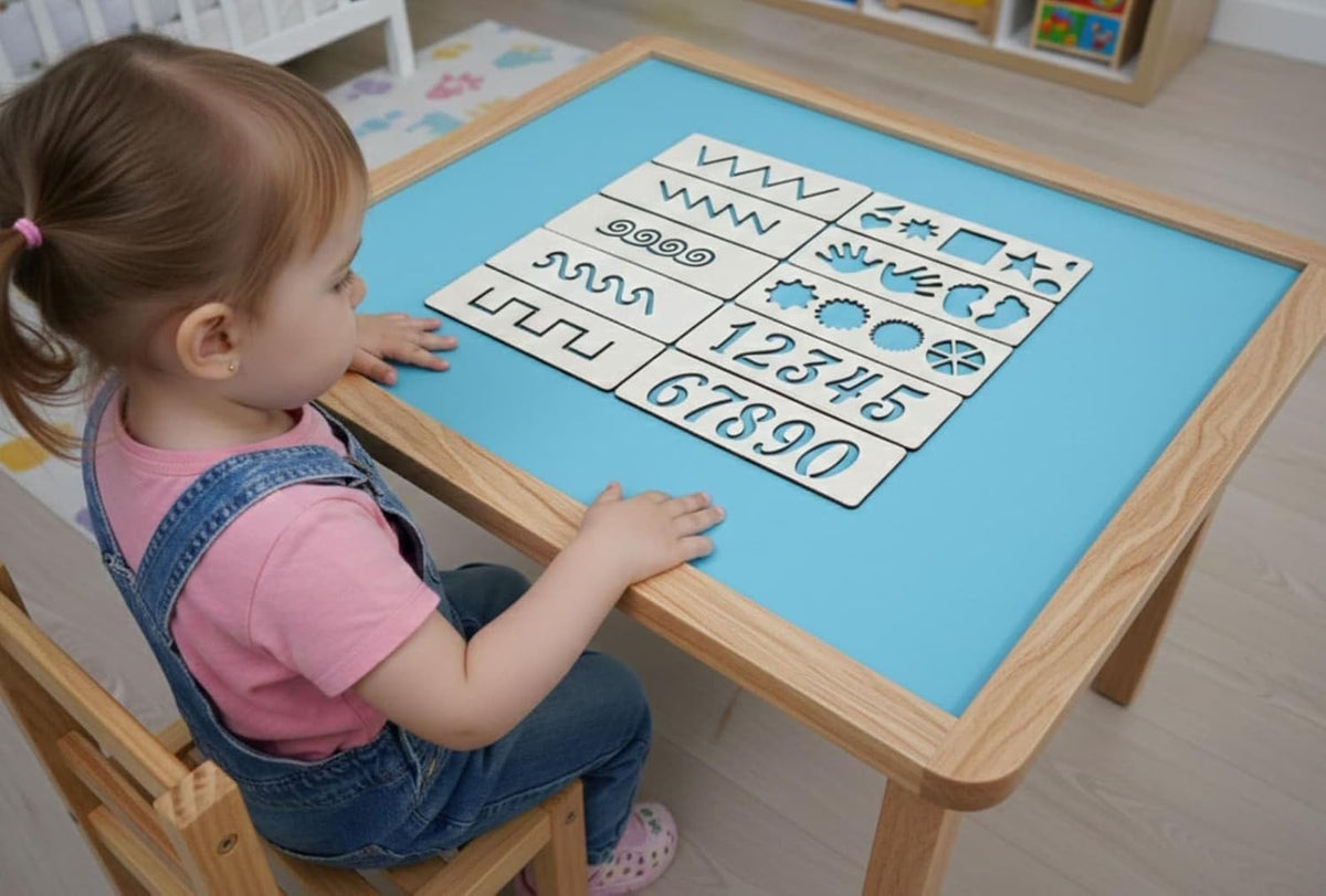 10 Pcs Montessori Pre-Writing Tracing Boards for Kids | 8 x 2 Inch Wooden Stencil Set | Reusable Writing Practice & Fine Motor Skills Educational Toy