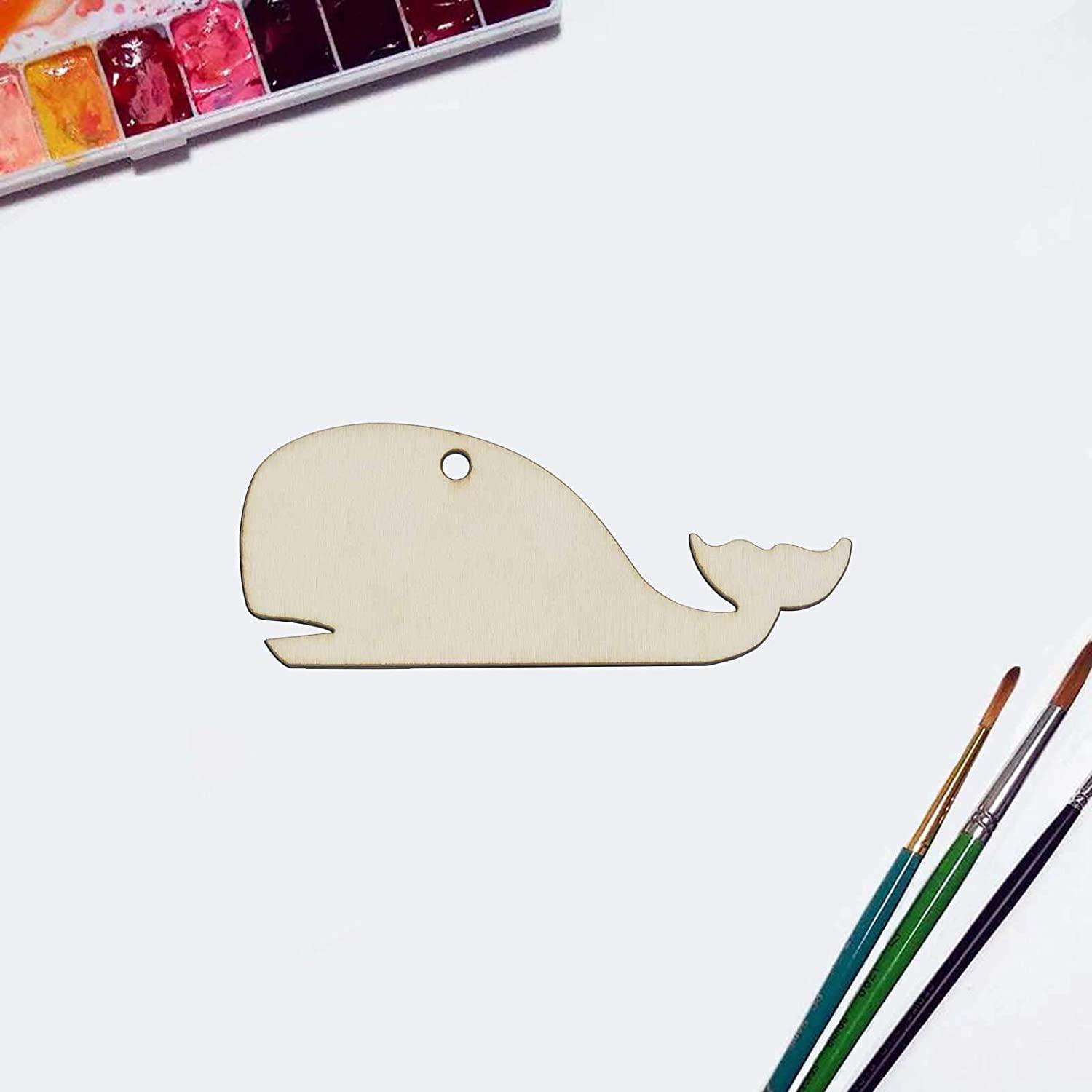 Haoser Kids Crafts 12 pcs Sea Animals Wood DIY Crafts Cutouts Wooden Whale Shaped Hanging Ornaments with Twines Gift Tags for DIY Projects Ocean Theme Party Decorations, Kids - Haoser