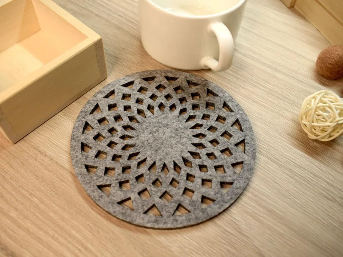 Felt Coasters Set of 4 | 4.7 Inch Round Geometric Felt Coasters | Table Drink Coasters for Bar, Coffee Mugs, Cups & Furniture Surface Protection