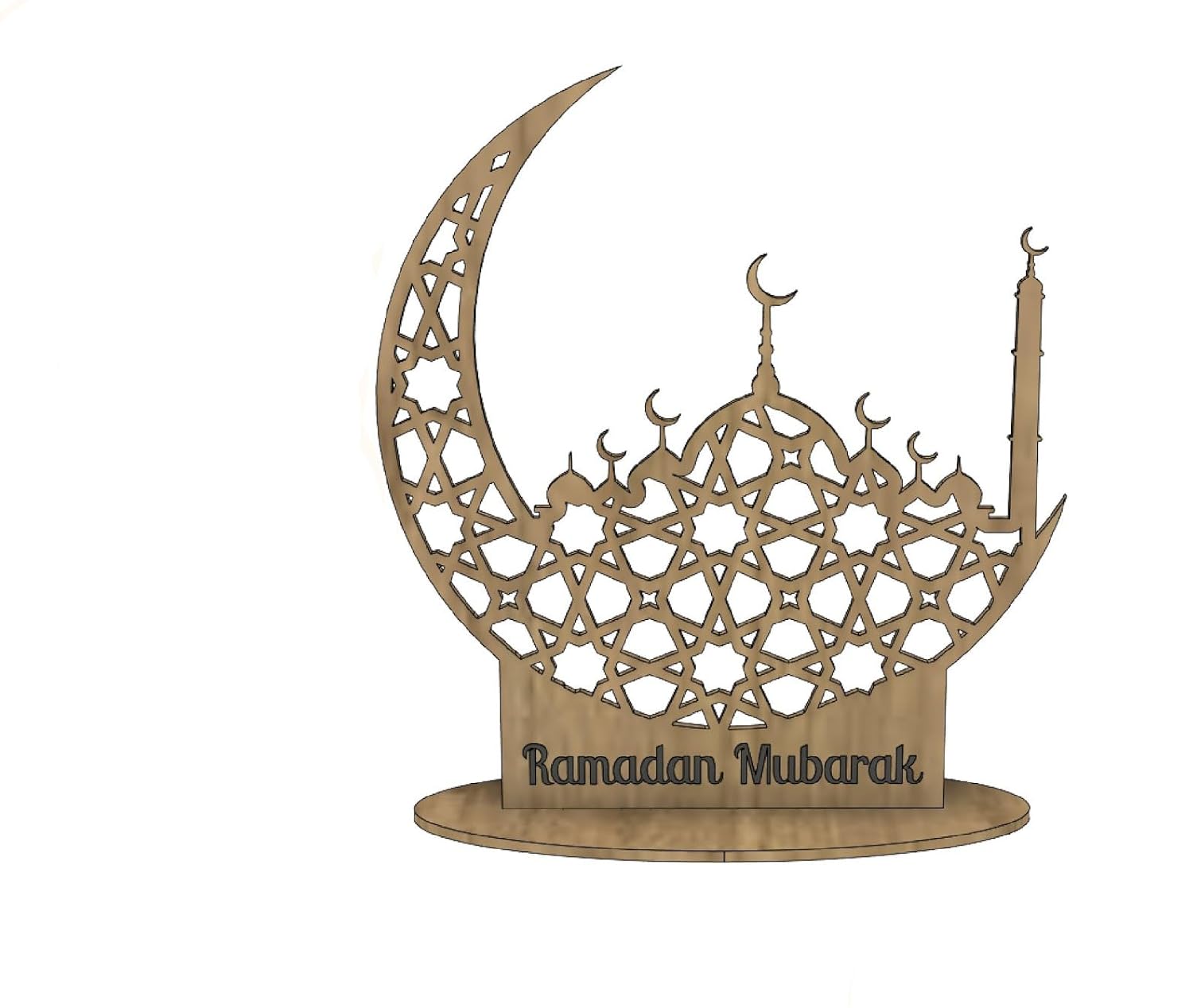 Wooden Ramadan Mubarak Mashrabiya Crescent Moon Masjid Table Decor | Islamic Home Decoration | Ramadan & Eid Tabletop Display | 12 Inch
