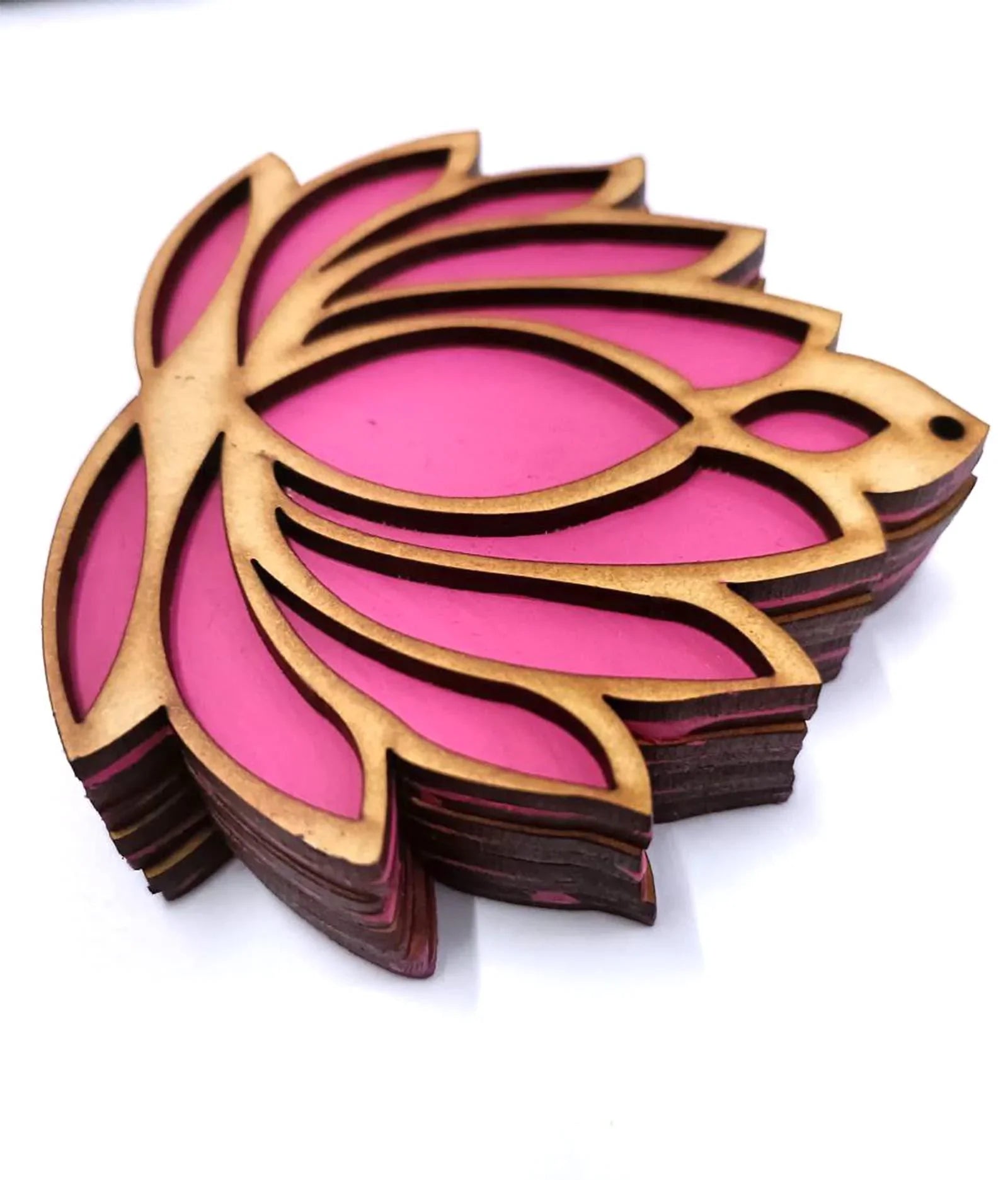 Haoser Wooden Lotus Cutout for Festivel Decorations Pack of 5 | Floor Decoration Reusable Rangoli for Puja Function (Pack of 5 Length: 4 in Width: 3 in) - Haoser