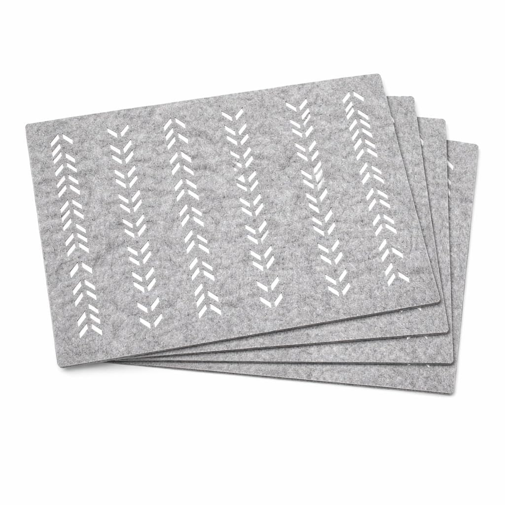 Set of 4 Grey Felt Placemats | Chevron Pattern Rectangle Dining Table Mats