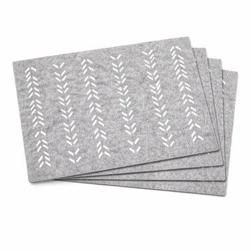 Set of 4 Grey Felt Placemats | Chevron Pattern Rectangle Dining Table Mats