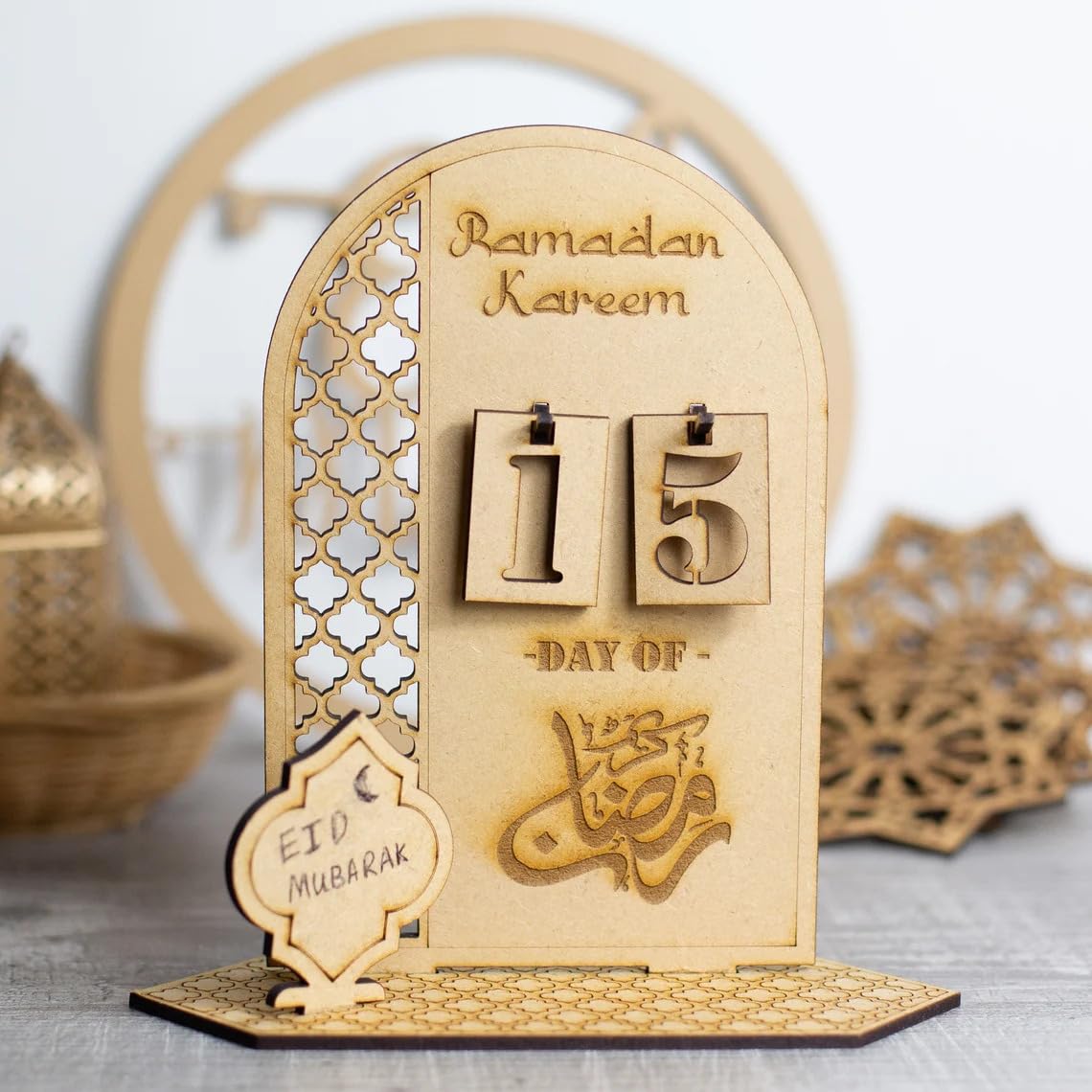 Haoser Wooden Ramadan Calendar Eid Mubarak Table Stand Decoration |Wooden Ramadan Calendar Ramadan Mubarak Decor Eid Decoration Sign Ramadan Kareem Islamic Table Decor Ramadan Gifts