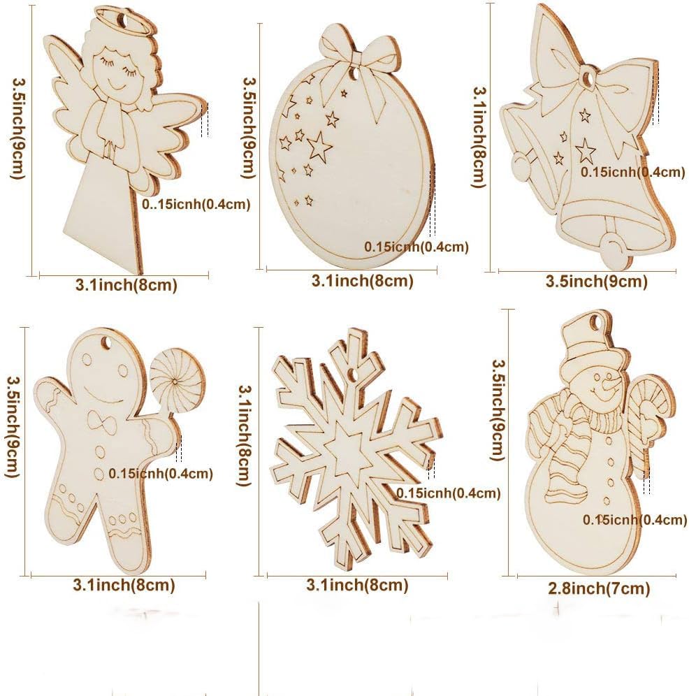 Haoser 18 pcs Wooden Christmas Ornaments Unfinished Wood
