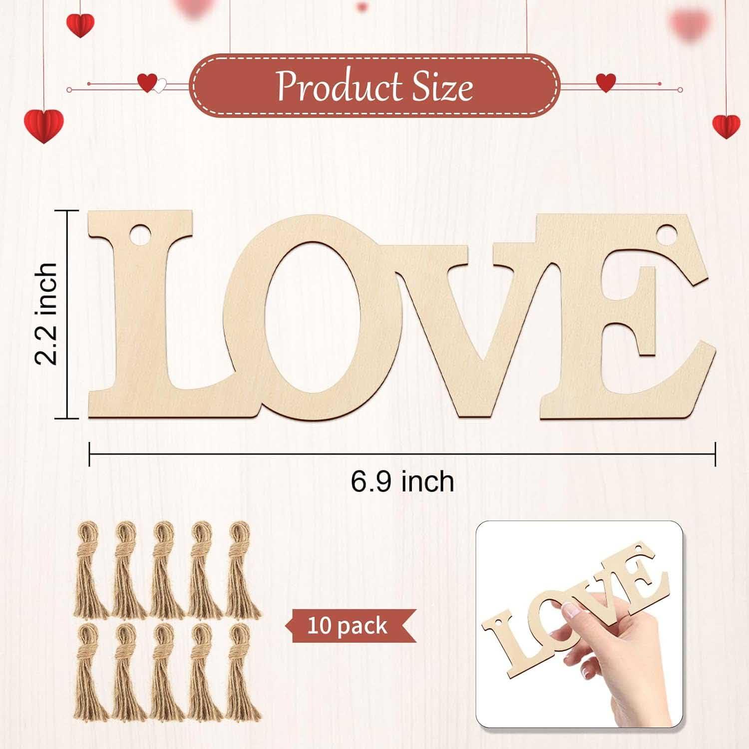 Curious Button 5 Pieces Unfinished Wooden Love Style Hanging Ornament for DIY Home Decoration, MDF Cutouts, Perfect Wooden Cutouts for Home Decor, Charming Wooden Hanging Ornaments (2.2x6.9IN) - Haoser
