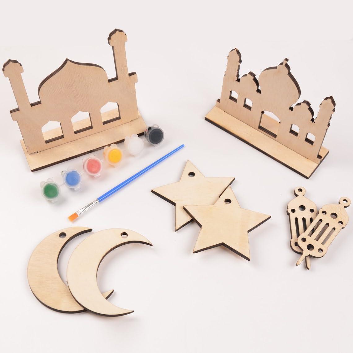 Curious Button Beautiful DIY Wooden Masjid Shape for Home Decoration, Eid Preparation, Ramadan Decoration Eid Gifts Islamic Decoration Gifts, Paint Your Own Banner (Masjid, Moon, Star, Lantern) - Haoser