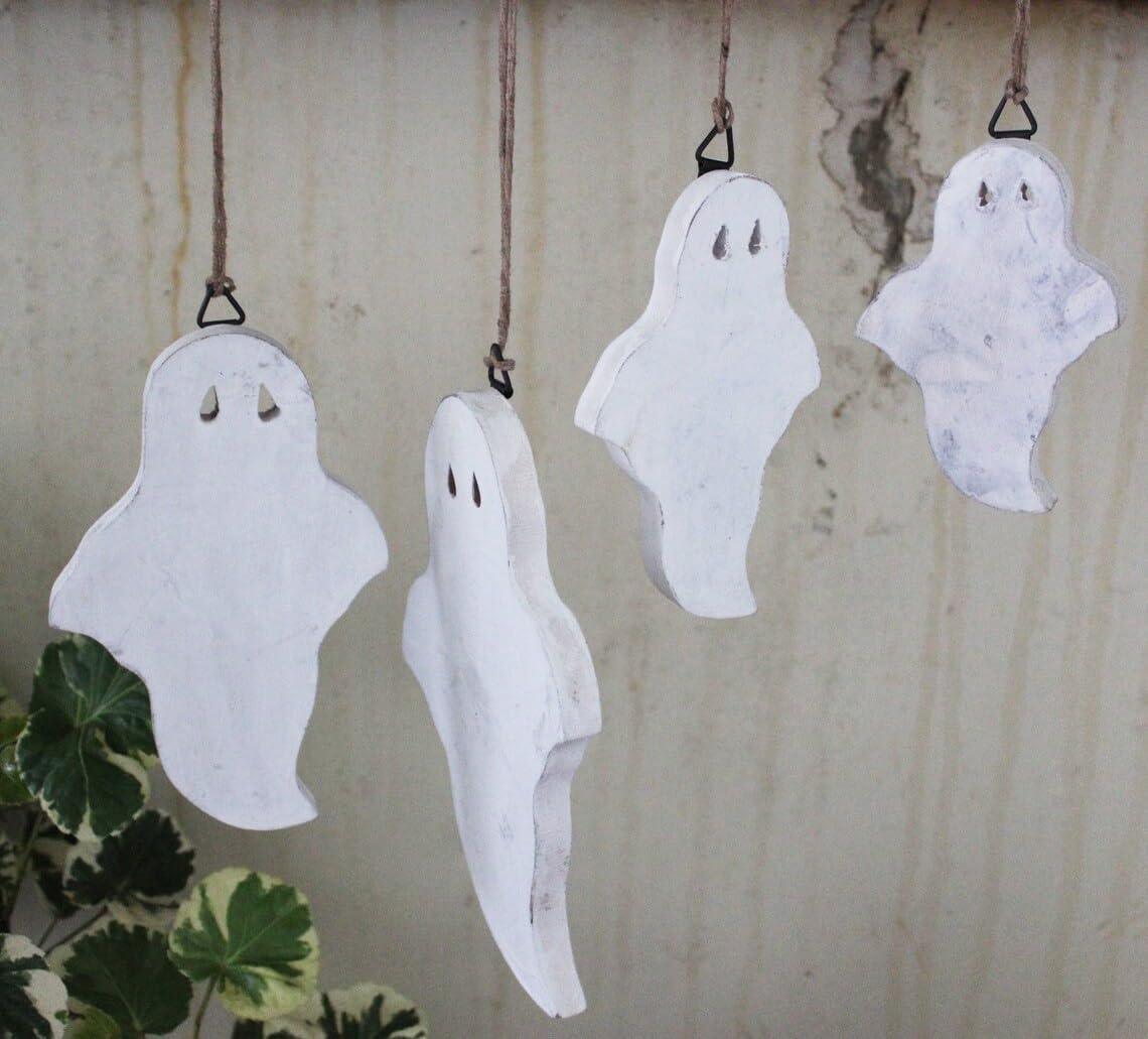 Haoser Hanging Halloween Ghost Decoration Wooden Unfinished Cutouts Outdoor Yard Lawn Decor, Tree,Decorations Ghost Party,Halloween Birthday Party Decorations Supplies Set of 10 Pieces - Haoser