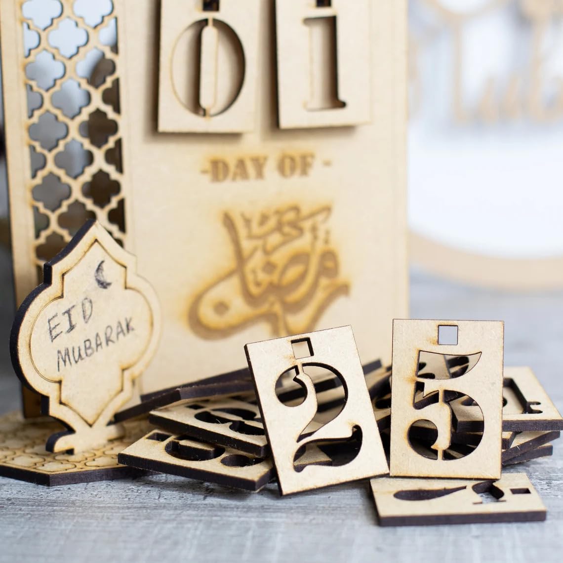 Haoser Wooden Ramadan Calendar Eid Mubarak Table Stand Decoration |Wooden Ramadan Calendar Ramadan Mubarak Decor Eid Decoration Sign Ramadan Kareem Islamic Table Decor Ramadan Gifts