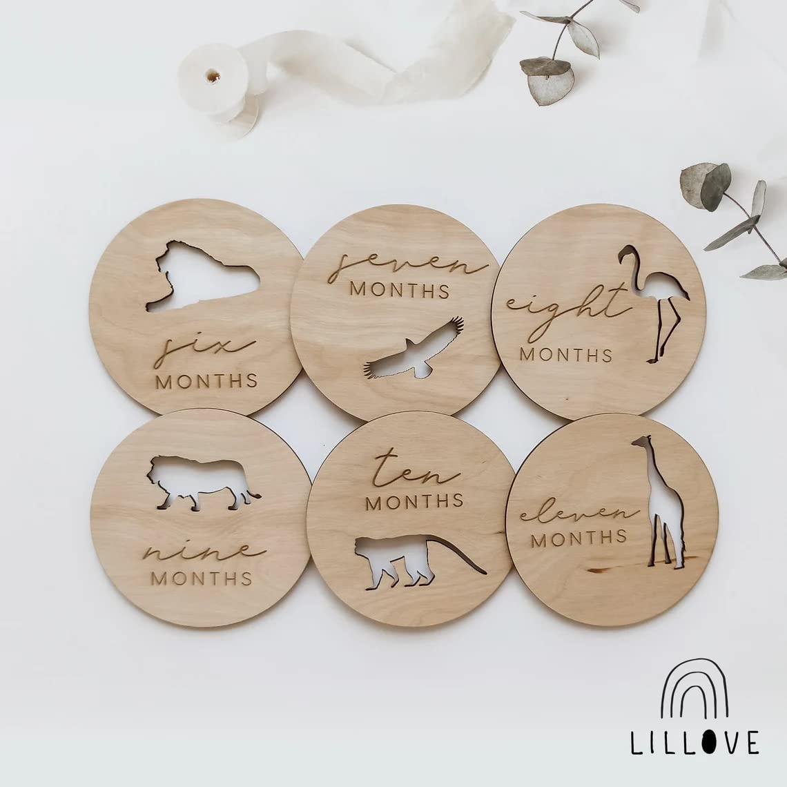 Haoser Baby Milestone Cards, Newborn Photography Plaque, Wood Monthly Milestones for Baby Photos, Wooden Baby Gifts, Baby Shower Gift, Gender Neutral Gift - Haoser