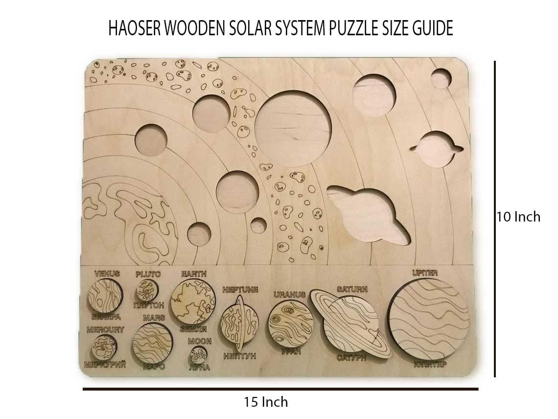 Haoser Solar System Model Board - Wooden Science STEM Montessori Toys for Kids 3-8 with Removable Planets - Outer Space Themed Educational Puzzle Game Toy Gift for Boys and Girls (15 x 10 Inches) - Haoser
