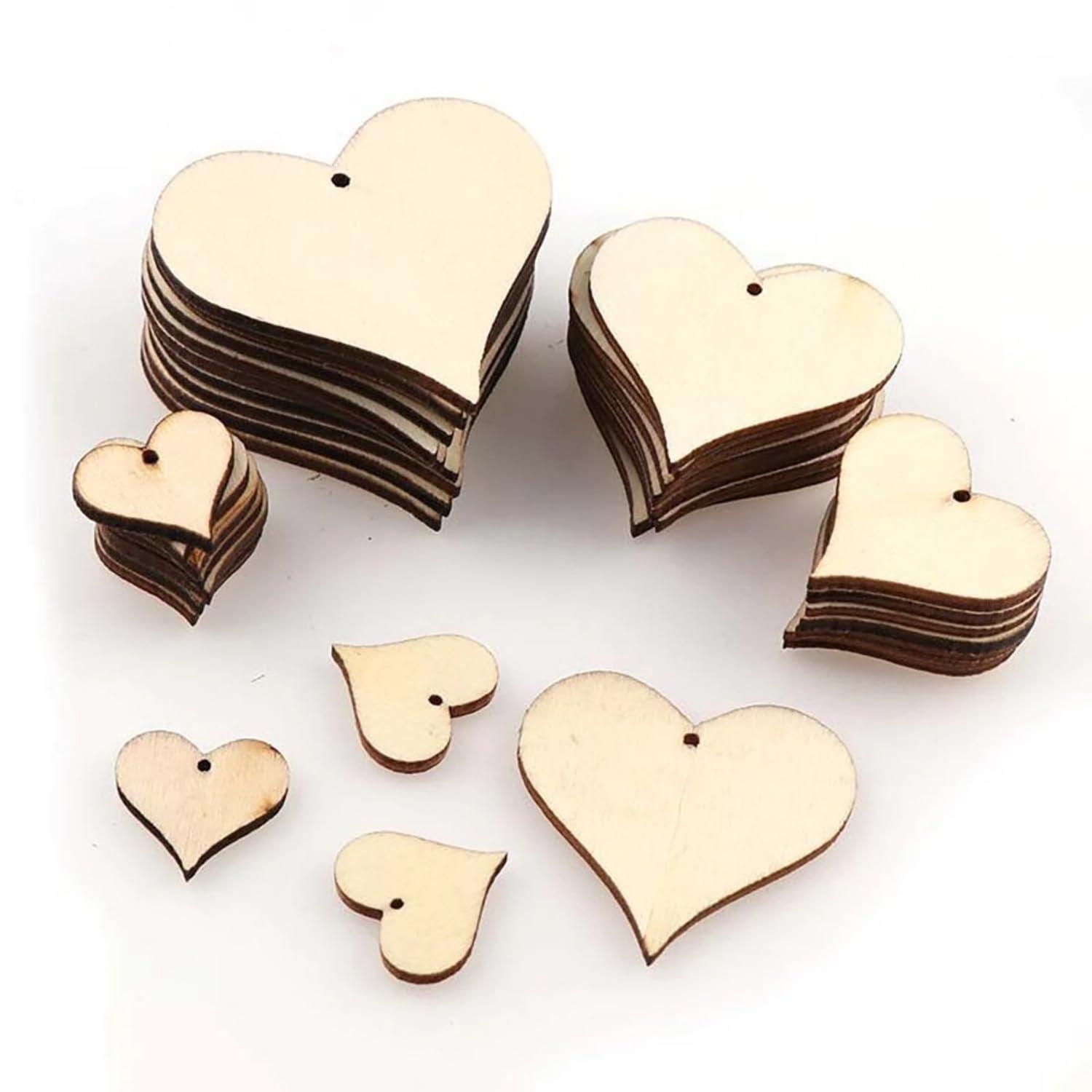 Haoser Unfinished Blank Love Heart Wood Pieces, Heart Shape Wooden Crafts Coasters for DIY Architectural Models Drawing Painting Wood Engraving Wood Burning Laser Scroll Sawing - Haoser