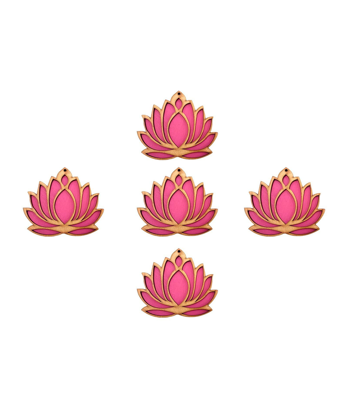 Haoser Pack of 5 Wooden Lotus Cutout for Festivel Decorations | Floor Decoration Reusable Rangoli for Puja Function (Pack of 5 Length: 4 in Width: 3 in) - Haoser