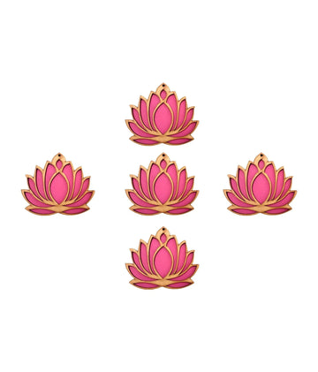 Haoser Wooden Lotus Cutout for Festivel Decorations Pack of 5 | Floor Decoration Reusable Rangoli for Puja Function (Pack of 5 Length: 4 in Width: 3 in) - Haoser