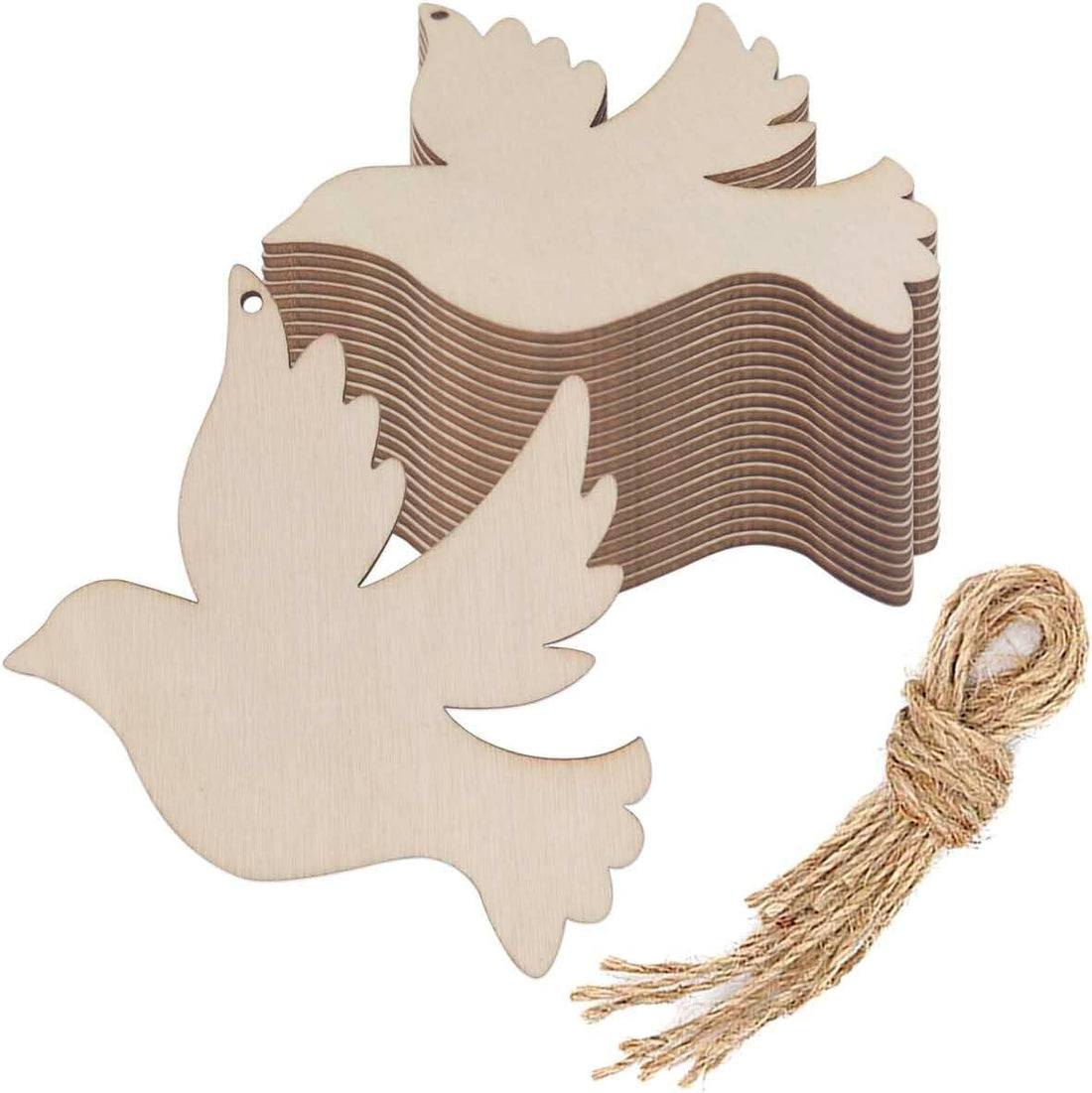 Haoser 20pcs Bird Wood Cutouts Crafts Wooden Dove Shaped Hanging Ornaments Twines Gift Tags for DIY Projects Wedding Birthday Christmas Party Decorations Birds Cutouts - Haoser