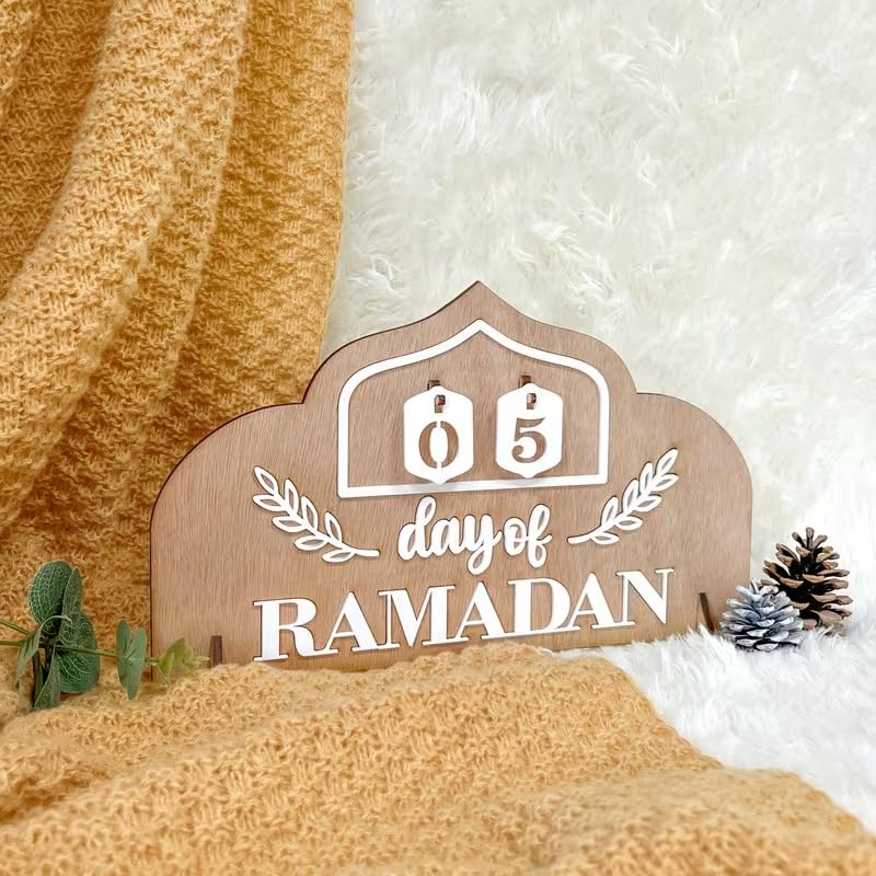 Ramadan Countdown Calendar Wooden Decor | Ramadan Mubarak Islamic Tabletop Sign | Eid Al-Fitr Decorative Plaque