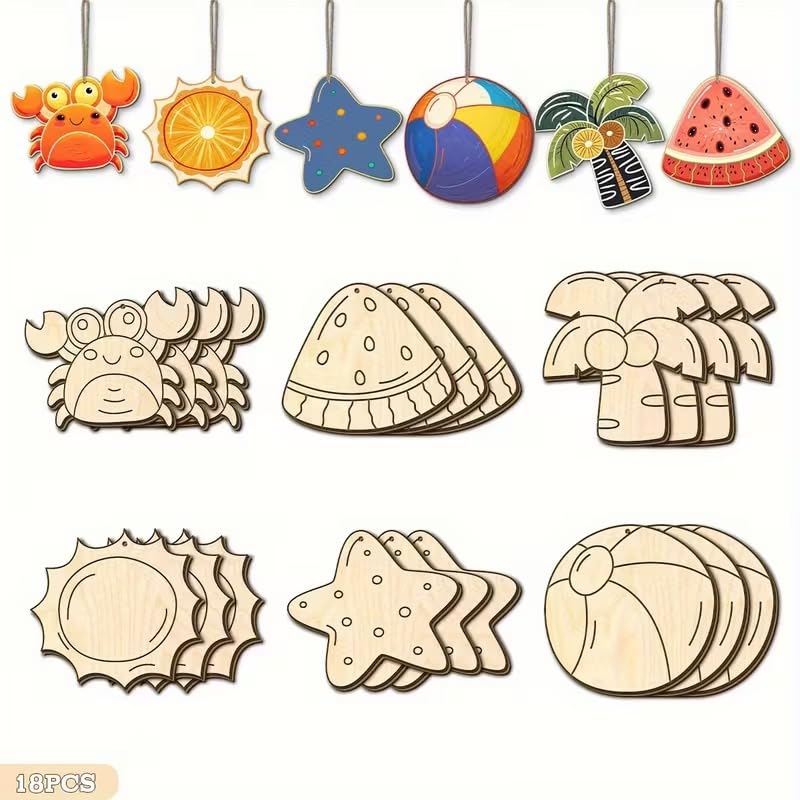 12 Pcs Wooden Craft Kit for Kids – Summer & Holiday DIY Painting Set