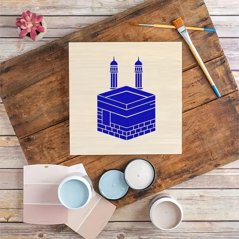 KAABA Islamic Stencil 6x6 Inch | Arabic Kaaba Design Reusable Plastic