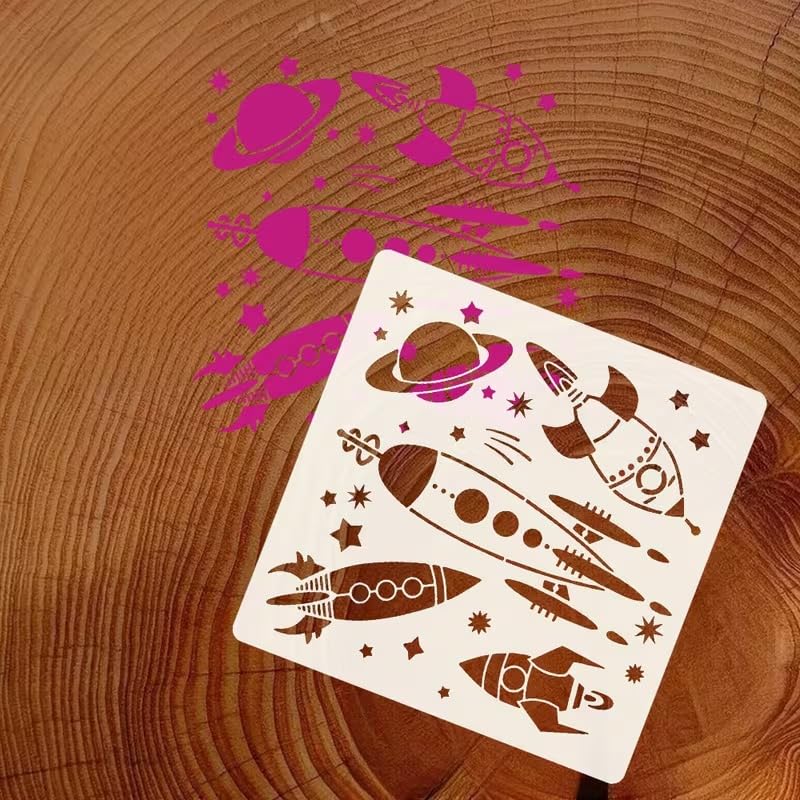 Rocket Space Painting Stencil | Reusable Craft Stencil | Rocket, Planet & Stars Template for Wall Painting