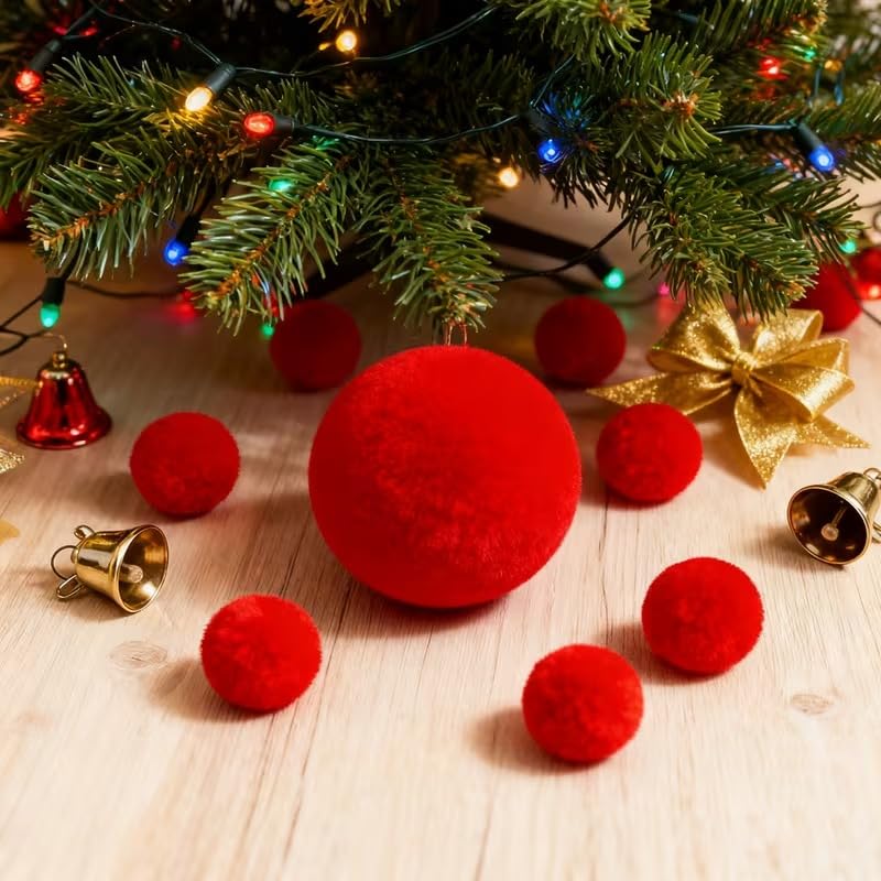 15 Pcs Red Pom Pom Balls (1.97 Inch) – Soft Plush Fabric Balls for Christmas Crafts