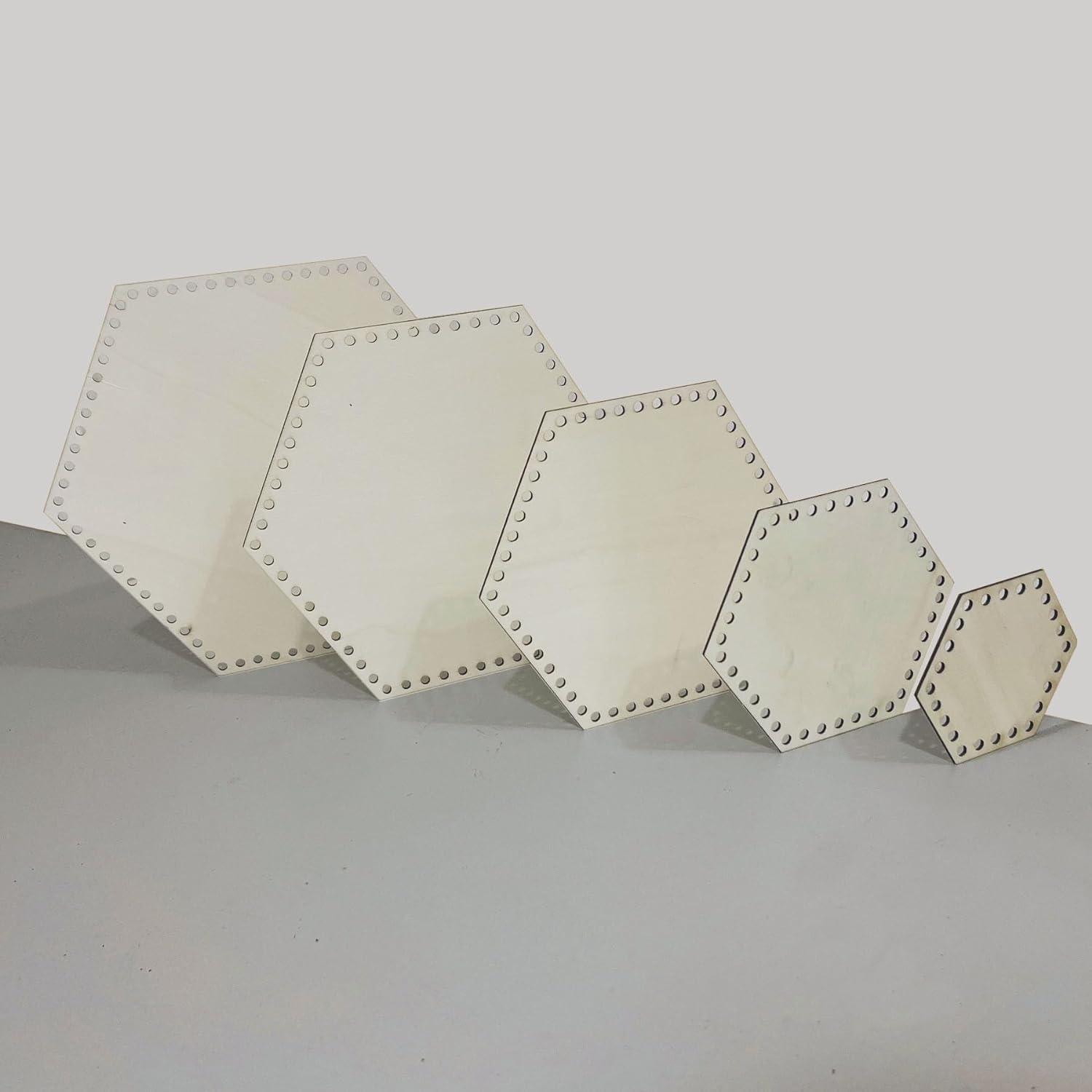 Haoser Hexagonal Wooden Basket Bottom Wooden Base Shape Blank Crochet Base for DIY Basket Craft Weaving Making Supplies, Unfinished Wooden Base Laser Cut with Hole (5 Pieces, 5 Sizes) - Haoser