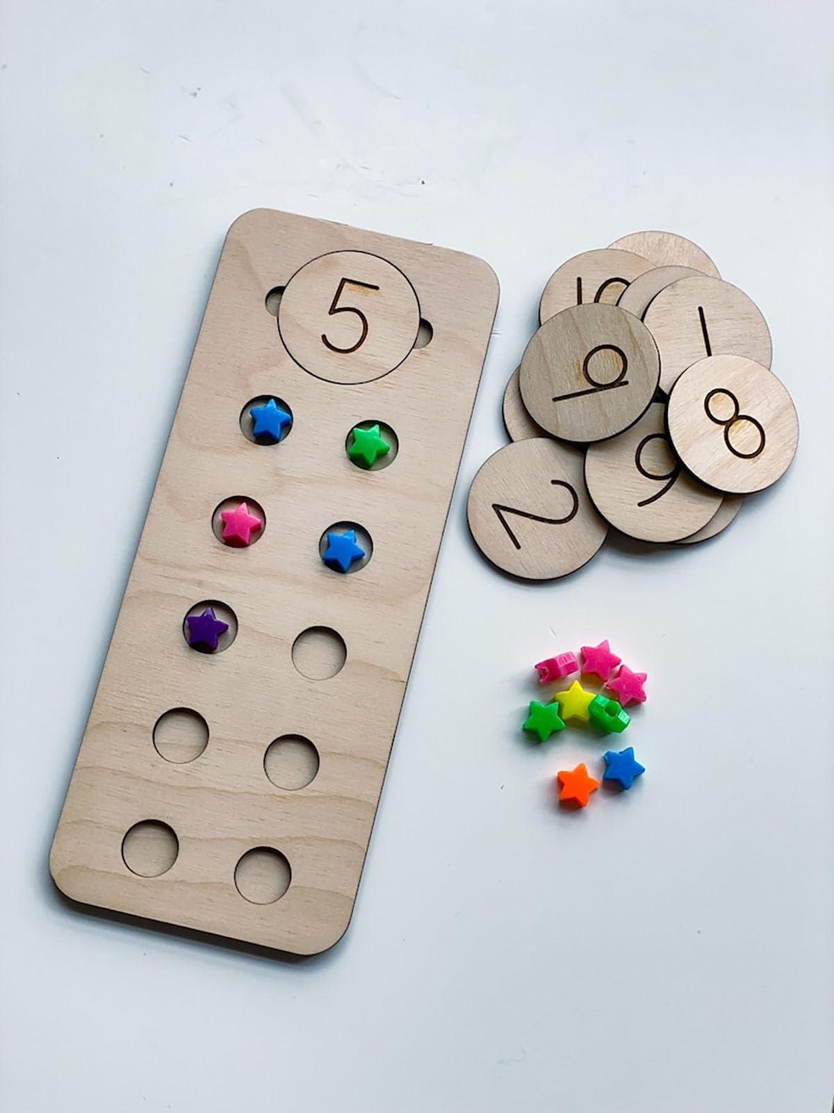 Curious Button Educational Board Games Wooden 1-10 Math Number Courting Board Toy for Kids, Unfinished Wooden Learning Counting Activity Toy for Kids Education - Haoser