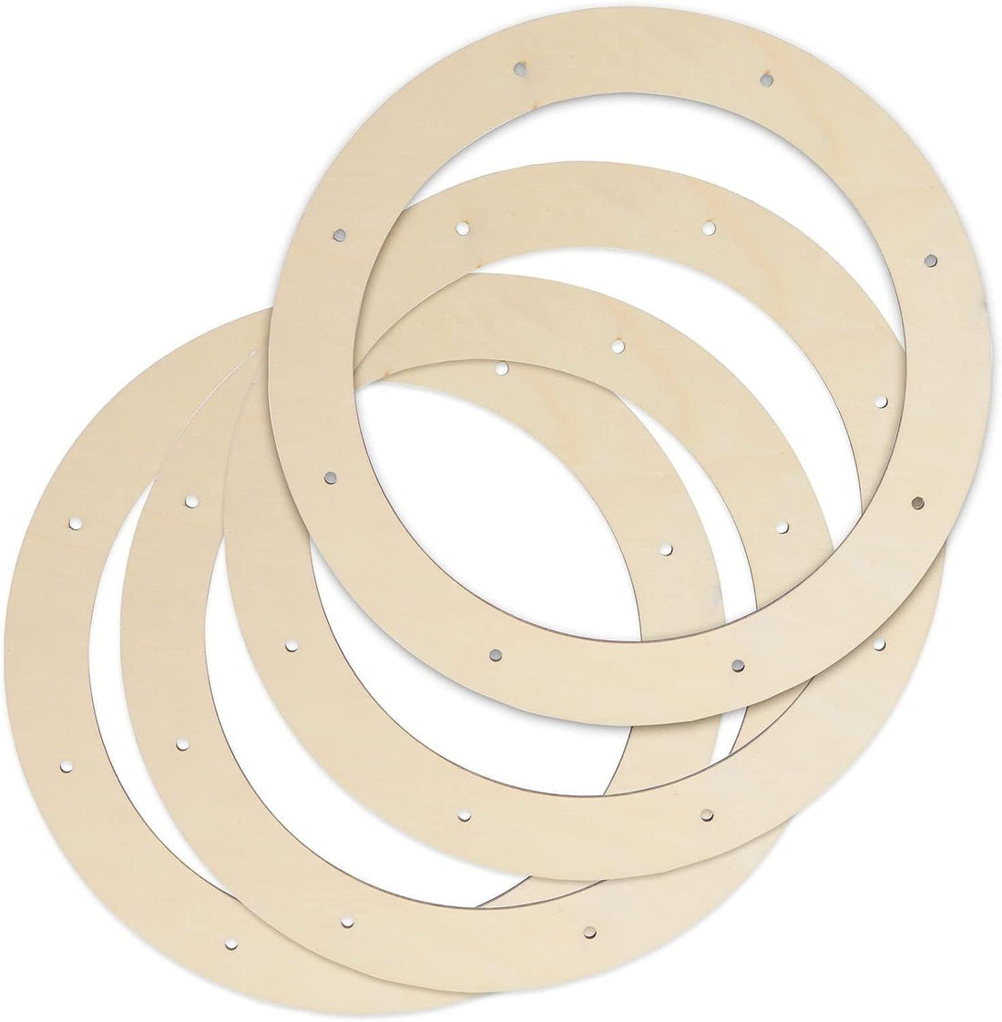 Haoser 4 Pack Wooden Wreath Ring with Pre-Cut Holes for Crafts, Home Decor, Wall Door Hanging Wreaths, Floral Hoop Garland, ooden Craft Floral Hoop Rings,0.2 Inches Thick - Haoser