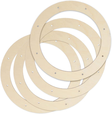 Haoser 4 Pack Wooden Wreath Ring with Pre-Cut Holes for Crafts, Home Decor, Wall Door Hanging Wreaths, Floral Hoop Garland, ooden Craft Floral Hoop Rings,0.2 Inches Thick - Haoser