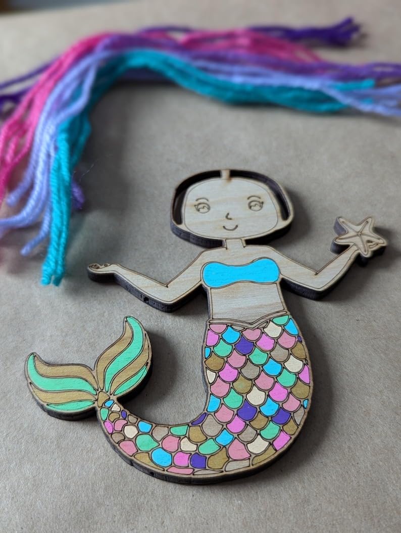 Mermaid DIY Painting Kit for Kids | Pack of 4 Wooden Cutouts 5.5x5.2 Inch