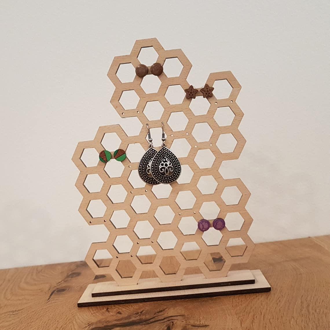 Haoser Wooden Earring Display Stand, Honeycomb Earring Organizer Earring Display Wood Hanging Jewelry Organizer for Stud Earrings (Earring Holder-2) - Haoser