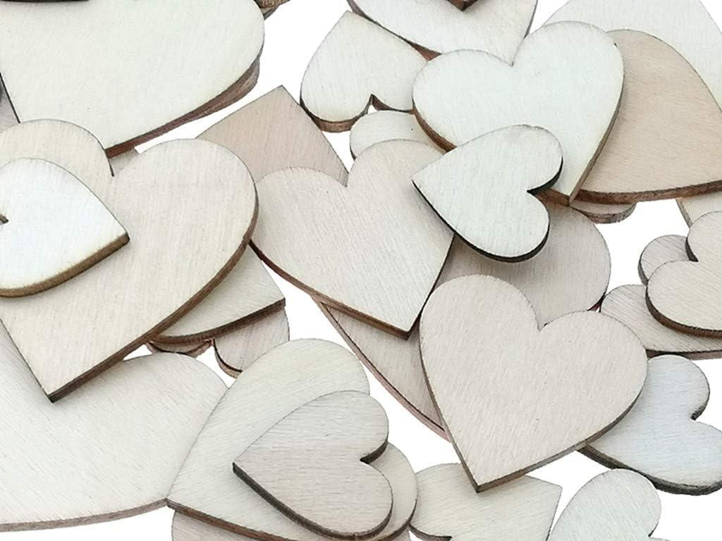 Haoser 100Pcs 1" Wooden Hearts for Crafts, Small Wood Hearts Cutout Slices, DIY Unfinished Wooden Ornaments Embellishments, Heart Sign Tag for Wedding Guest Book Decoration-(20mm,30mm,40mm). - Haoser