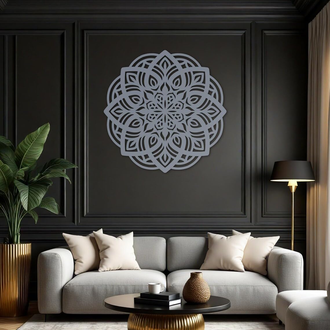 Lotus Mandala Wall Art – 18 Inch Wooden Laser Cut Mandala Wall Panel – Lotus Flower Wall Hanging Décor – Yoga Room, Meditation Space, Boho Mandala Wall Décor