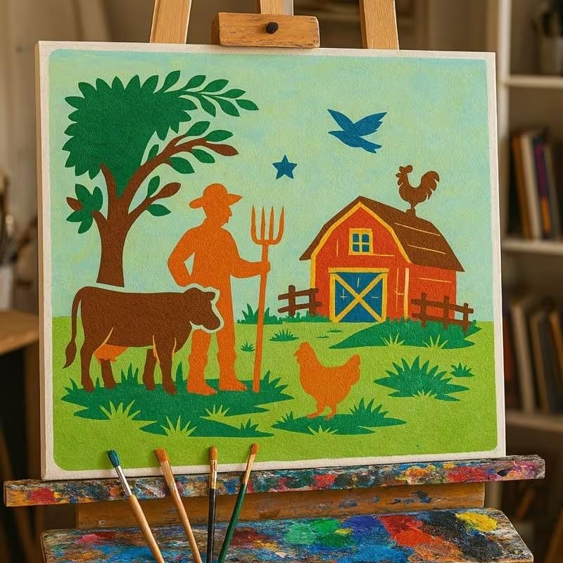 Rustic Farm Life Wall Painting Stencil 11.8 Inch | Reusable Craft Stencil | Farmer Cow Barn Template for Wall Art