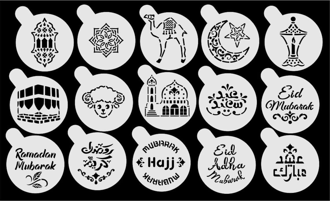 Cookie Stencils Set of 15 for Ramadan Eid Mubarak – 3.3X3 Inch Islamic Baking Stencils