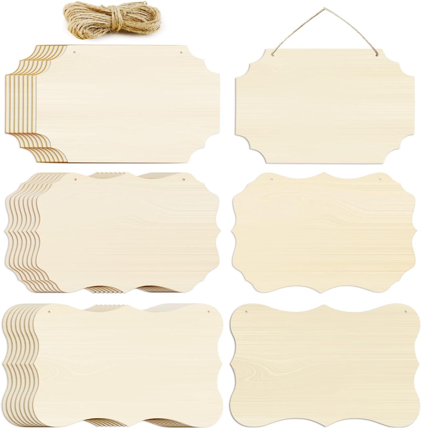 Haoser 15 Pcs Unfinished Wood Sign Blank Wood Blanks Wooden Plaque for Craft Oval Hanging Wood Sign 9 x 6 in Rectangle Shaped Wood Plaque Wood Ornaments Wood Slices for DIY Painting Writing Decoration - Haoser