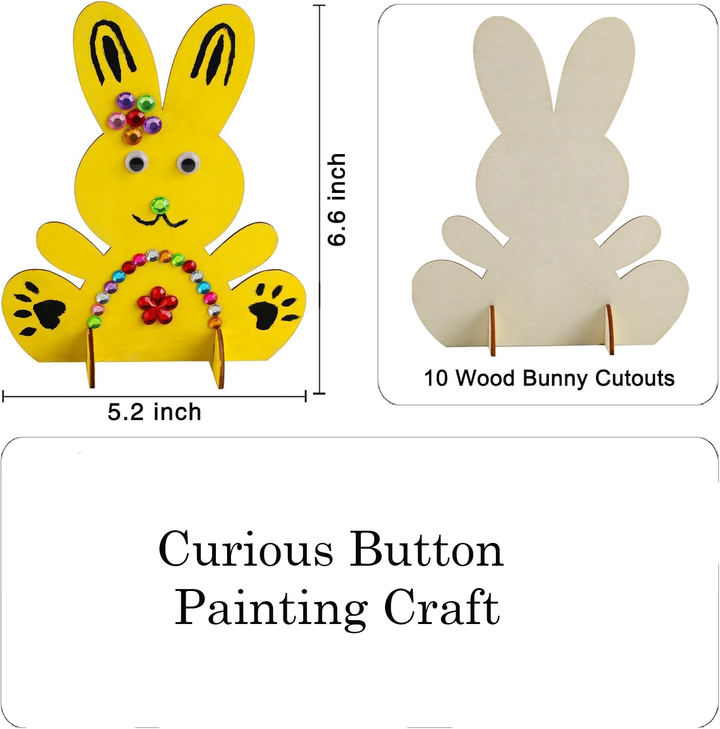 10 PCS Easter Crafts for Kids – Wooden Bunny Cutouts Painting Kit (6.6 x 5.2 Inch) | DIY Easter Bunny Art & Craft Set