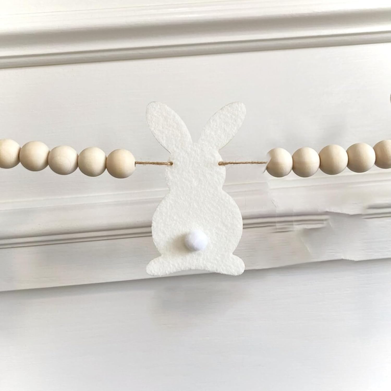 3ft Easter Bunny Garland with Wooden Beads | Bunny Hanging Banner for Mantle, Wall