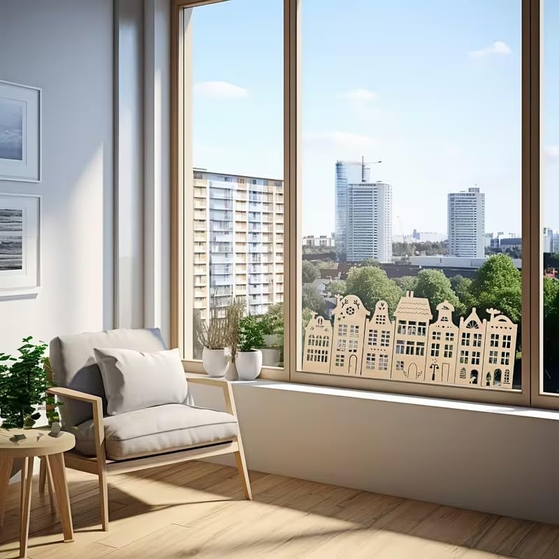 7 Pcs Wooden House Wall Art Set | Reusable Self-Adhesive Wall Decor